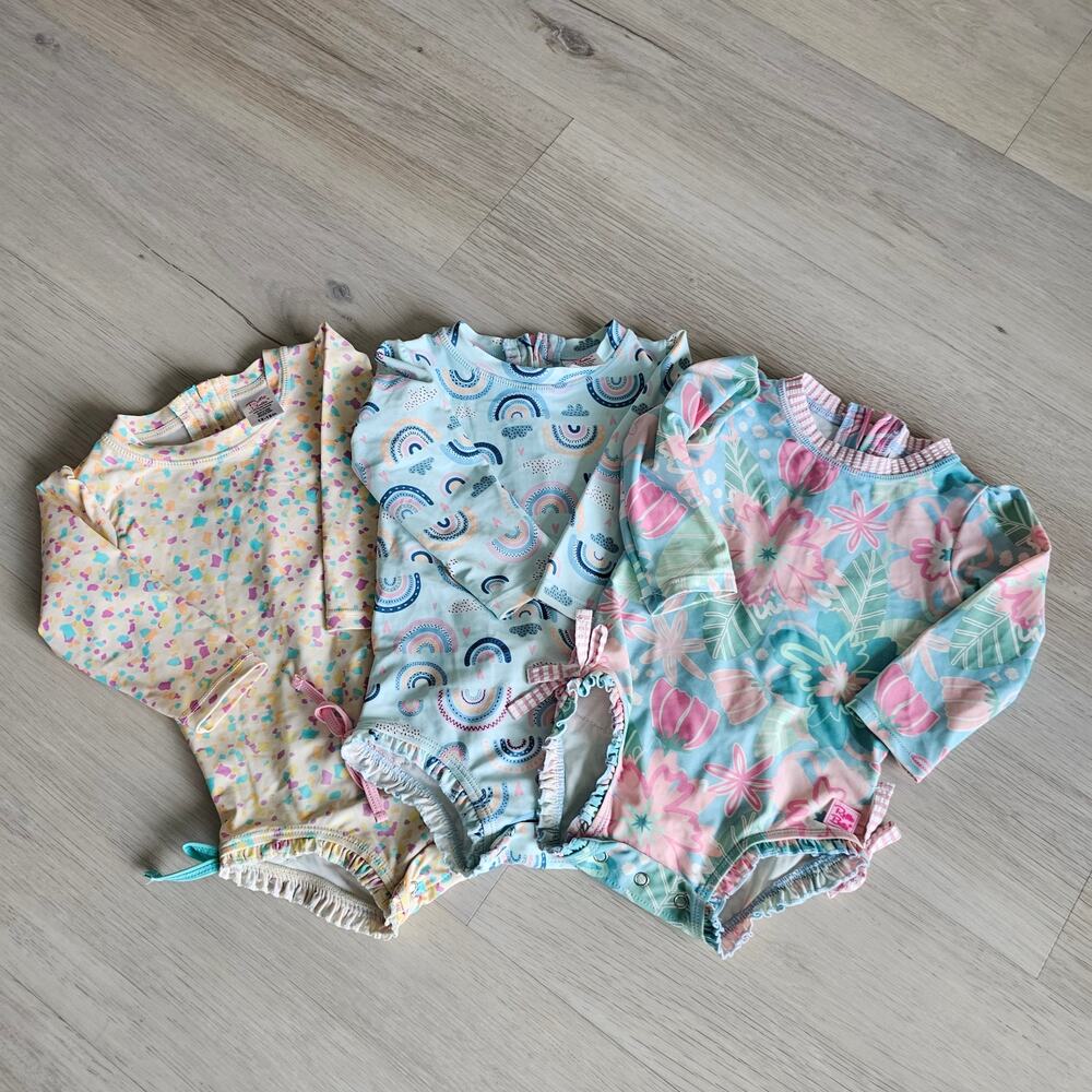 3 RuffleButts 12-18 long Sleeve One Piece Rash Guards bundle